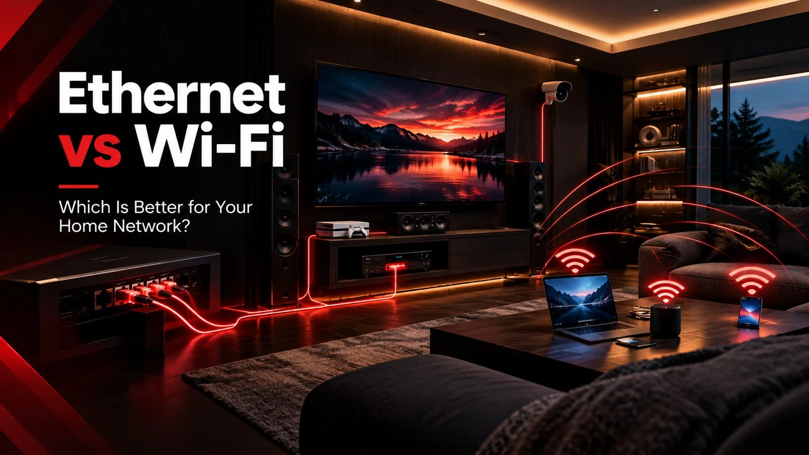 Ethernet vs Wi-Fi home network with home theater and connected devices